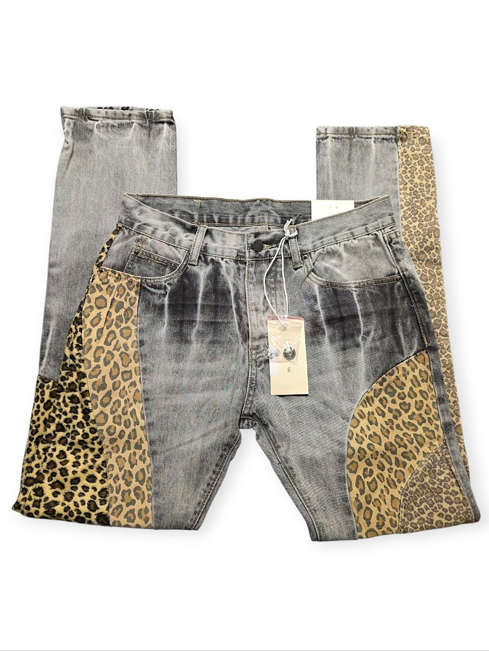 mnml Leopard Patchwork Straight Denim Jeans NWT Size 30